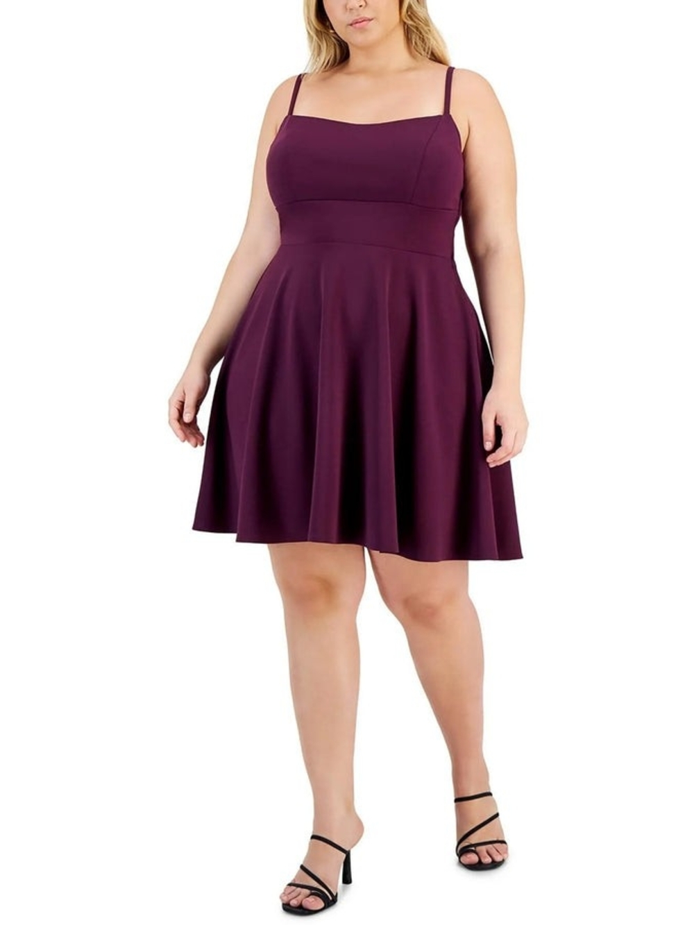 City Studio Satin-Like Purple Spaghetti Strap Mini Dress